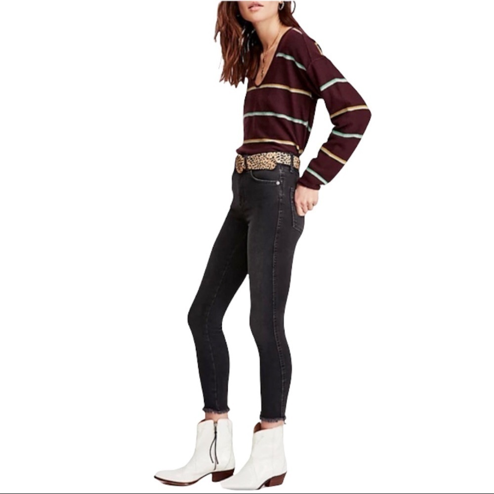 FREE PEOPLE Raw Hem High Rise Skinny Jeans In‎ Washed Black Size 29